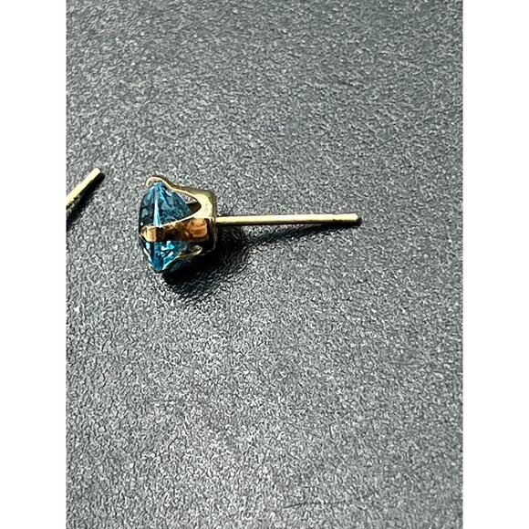 Designer Signed‎ Yellow Gold 10k Prong Swiss Blue Topaz Earring 14k Backs 6mm - Picture 5 of 14